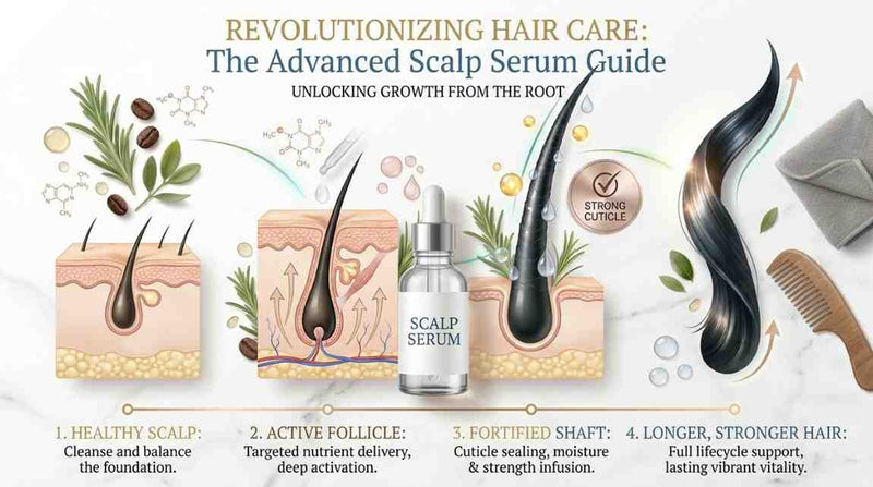 Premium illustration showing the correct way to apply scalp serum for healthy hair growth.