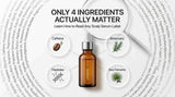 Minimal white hero image showing a scalp serum bottle with scientifically proven hair growth ingredients including caffeine, rosemary, peptides, and saw palmetto.