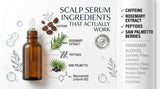 Science-backed scalp serum ingredients including caffeine, rosemary, peptides and saw palmetto for healthier hair growth.