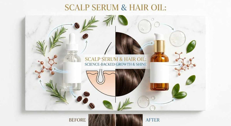 Premium comparison of scalp serum and hair oil for healthier hair growth and hair care.