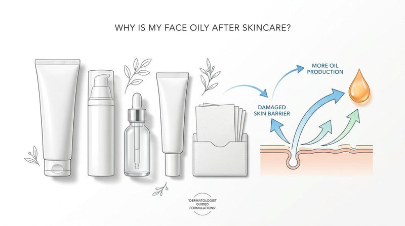 Minimal skincare routine showing how damaged skin barrier can cause oily skin after skincare.