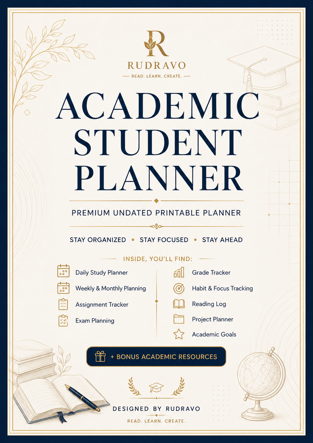 20-Page Student Planner PDF | Organize Your Semester, Study & Assignments - RUDRAVO