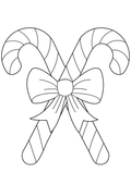Cute Ribbon Bow Coloring Page for Kids | Free Printable. Black and white line art illustration of two crossed candy canes with a bow, shown on a plain white background.