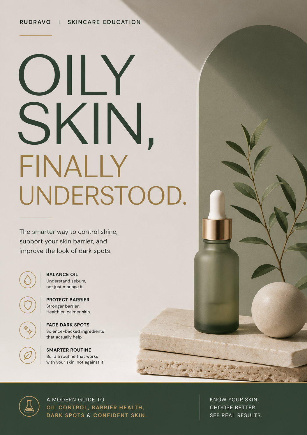 Oily Skin Finally Understood skincare ebook cover by Rudravo