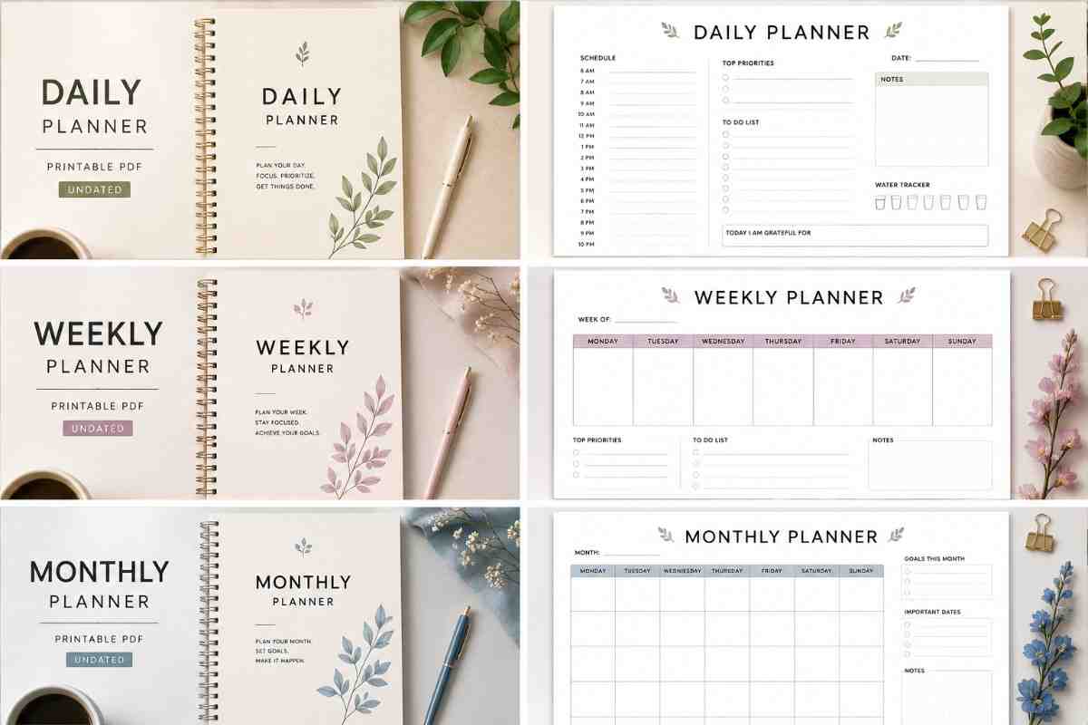 Minimal Daily Weekly Monthly Planner | 20 Premium Printable Pages PDF - RUDRAVO
