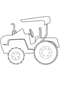Black and white line art illustration of a tractor, shown from a side profile view on a solid white background.