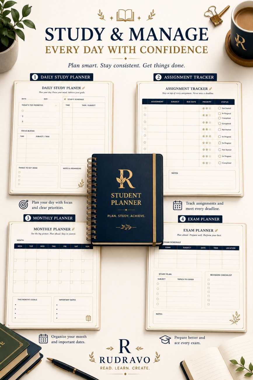 20-Page Student Planner PDF | Organize Your Semester, Study & Assignments - RUDRAVO